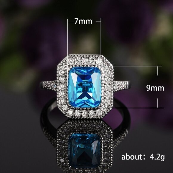 🌸Noble Retro Carved Pure Blue Zircon Silver Vintage Rings for Women,MARR9167 - Picture 4 of 4